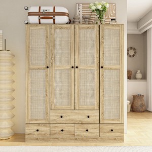 Famapy Yellow Wooden Wardrobe Armoire Closet Freestanding Hall Tree - 1 of 4