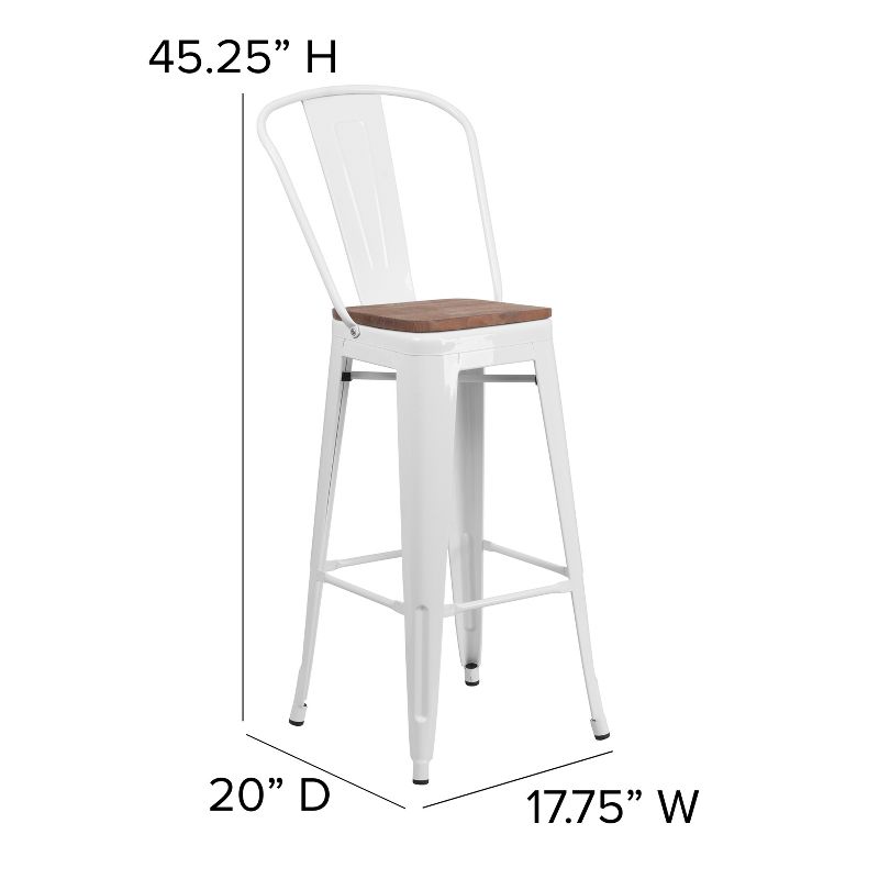 Flash Furniture 30" High Metal Barstool with Back and Wood Seat, 5 of 12