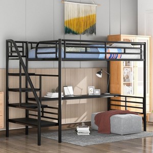 Streamdale Metal Loft Bed Frame with Desk, No Box Spring Needed, Twin, Black - 1 of 4