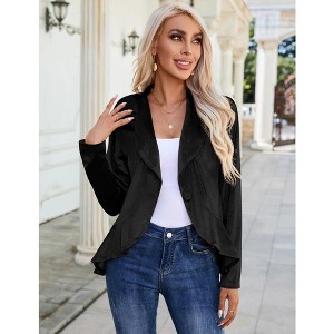 Womens Long Sleeve Velvet Blazer Jacket Suit Open Front Ruffle Work Office Cardigan Coat - 1 of 4