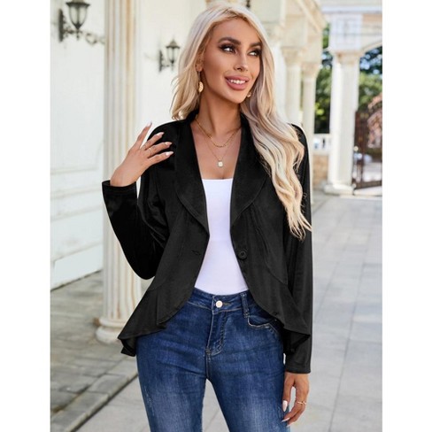 Womens Long Sleeve Velvet Blazer Jacket Suit Open Front Ruffle Work Office Cardigan Coat Target