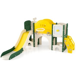 Costway 10 in 1 Toddler Slide Set with Magnetic Whiteboard, Telescope Ring Toss for Ages 3+ Gray+Blue/Green+Yellow - 1 of 4