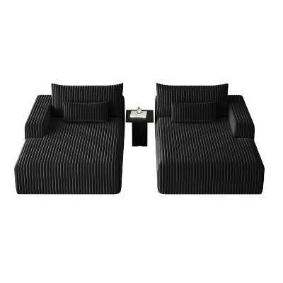 GDFStudio Candy 2 pcs Oversized Corduroy 150" W Upholstered Sofa Bed, 75" D Chaise Lounge