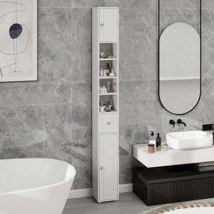 NicBex 71"Tall Slim Bathroom Storage Cabinet,Space Saving Freestanding Cabinet with 4 Cubbies,2 Doors&1 Drawer for Bathroom,Living Room,Bedroom,White - 1 of 4