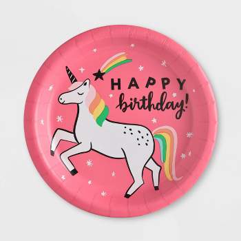 10ct "Happy Birthday" Unicorn Dinner Paper Plates - Spritz™