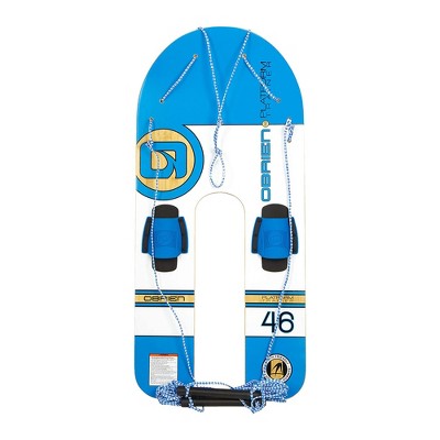 O'Brien Watersports 46 Inch Kids Bamboo Wood Platform Trainer Towable Waterski with Slip In Padding and Training Rope, Blue and White