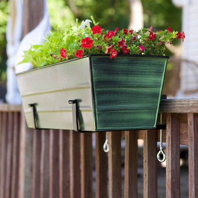 Medium Green Galvanized Steel Flower Box with Black Brackets