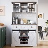 72" Farmhouse Bar Cabinet with Sliding Barn Door, Tall Kitchen Buffet with Storage Hutch and 3 Drawer - 3 of 4
