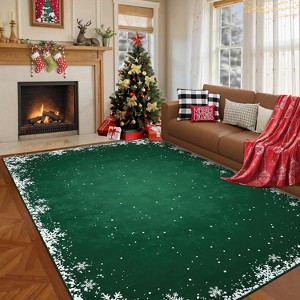 Washable Christmas Decorative Snowflake Area Rug Non-Slip Low Pile Indoor Xmas Rugs for Living Room Bedroom - 1 of 4
