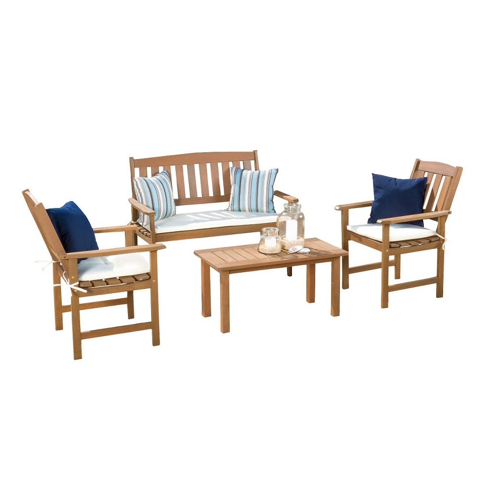 Belize Meranti 4pc Chat Set With Cushions Cream And Honey