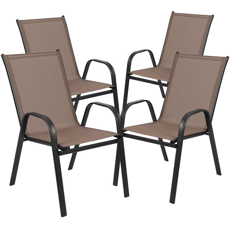 Flash Furniture 4 Pack Brazos Series Outdoor Stack Chair with Flex Comfort Material and Metal Frame, 1 of 14