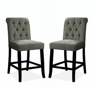 Set of 2 Brandta Button Tufted Barstools Gray/Antique Black - HOMES: Inside + Out