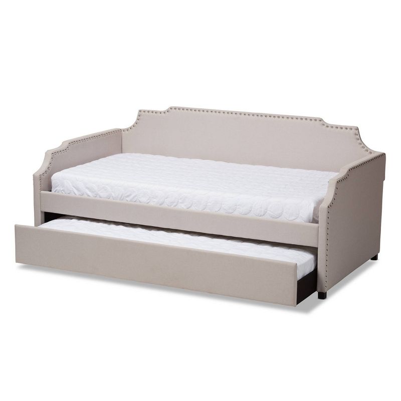 Twin Ally Fabric Upholstered Sofa Daybed with Roll Out Trundle Guest Kids&#39; Bed Beige - Baxton Studio, 3 of 11