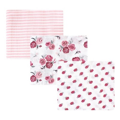 Hudson Baby Infant Girl Cotton Muslin Swaddle Blankets, Rose, One Size