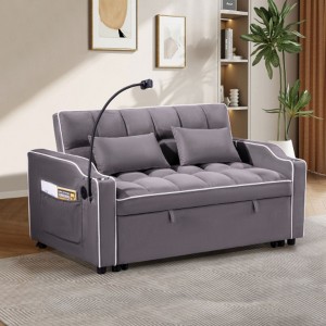 3-Length Multi-Functional Sofa Bed with Suede, USB, Ashtray, & Swivel Phone Stand - 1 of 4