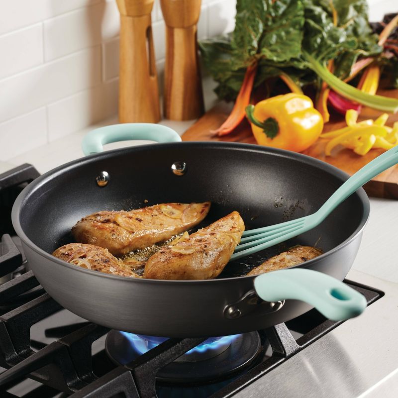Rachael Ray Create Delicious 12.5" Hard-Anodized Aluminum Nonstick Deep Skillet Light Blue Handle, 5 of 6