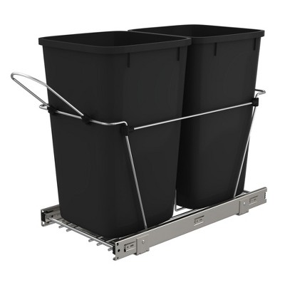 Rev-A-Shelf RV-15KD Series Double 27 Quart Sliding Pull-Out Waste Container for Base Kitchen Cabinet