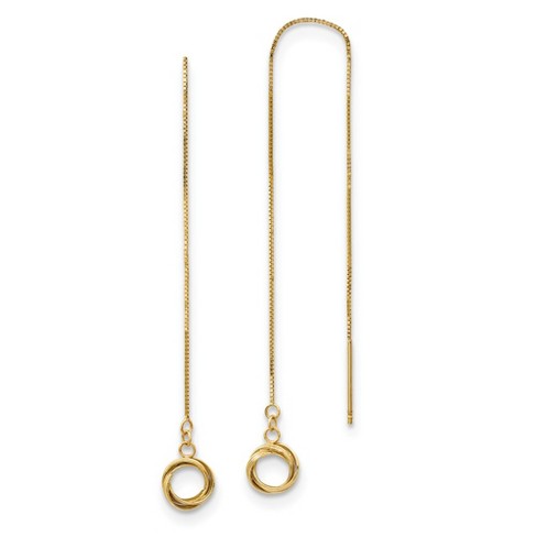 Black Bow Jewelry 7 x 67mm 14k Yellow Gold D C Box Chain Love Knot Threader Earrings