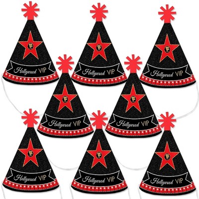 Big Dot of Happiness Red Carpet Hollywood - Mini Cone Movie Night Party Hats - Small Little Party Hats - Set of 8