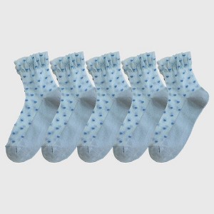 Alilang Women's 5pk Sheer Ankle Socks with Polka Dot Design - Blue - 1 of 4