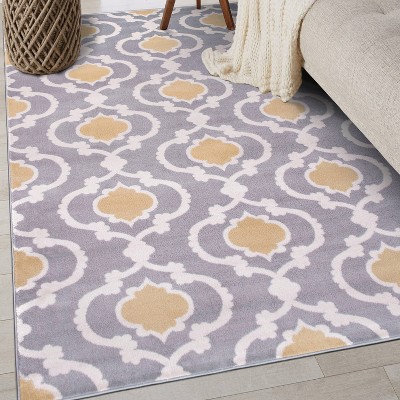 Gray and Yellow Moroccan Trellis 5' x 7' Synthetic Area Rug