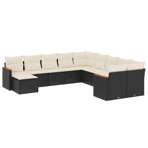 vidaXL Patio Sofa Set with Cushions Outdoor Conversation Furniture Poly Rattan - Black and Cream Without Table - 1 of 4