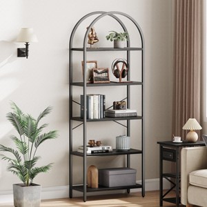 Bookshelf 5 Tier Bookcase Arched Display Racks Tall Standing Bookshelves Metal Frame Open Storage Rack Shelf - 1 of 4
