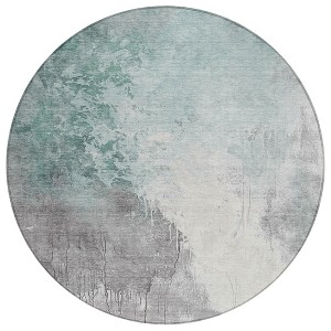 Pale Aqua And Gray Abstract Washable Indoor Outdoor Area Rug - 1 of 4