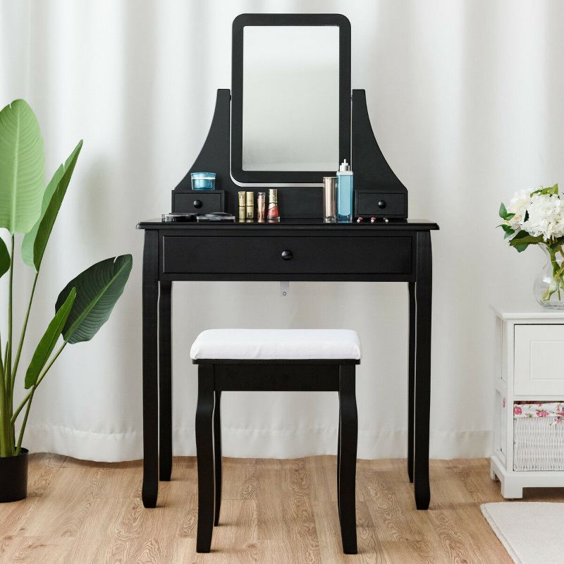 Costway Square Mirror Dressing Table Set Makeup Vanity for Bedroom, Living Room White/Black, 4 of 11