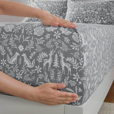 Queen Sage Winter Fauna Cotton Flannel Sheet Set