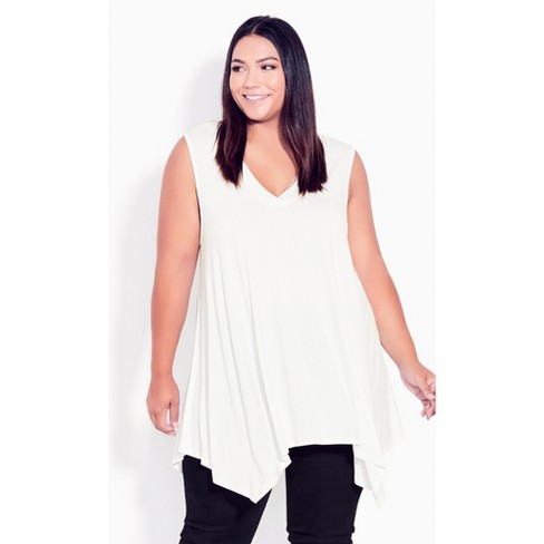 Women's Plus Size V Neck Swing Tank - White