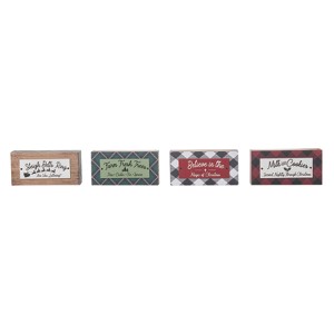 Transpac MDF Holiday Plaid Block Decor Set of 4 Christmas Home Decorations Freestanding Wood Signs - 1 of 1