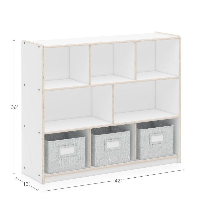 Guidecraft EdQ 3-Shelf 8-Compartment Storage 36": Wooden  Cubby Cube Bookshelf Organizer, Home and Classroom Bookcase with Fabric Bins, 4 of 5