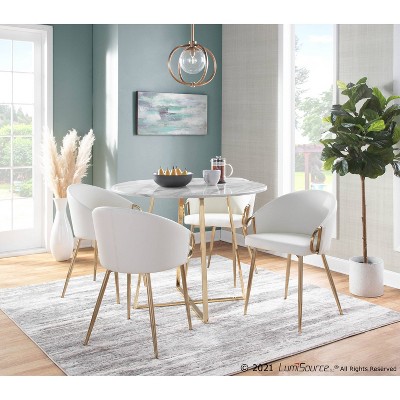 White Faux Leather and Gold Metal Low Upholstered Chair
