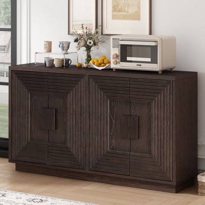 TiramisuBest Buffet Cabinet with Storage, 4-Door Vintage Fluted Sideboard Cabinet with Adjustable Shelves