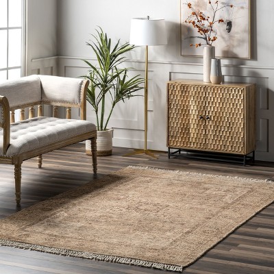 Olive and Beige Synthetic Medallion Tassel Area Rug, 4' x 6'