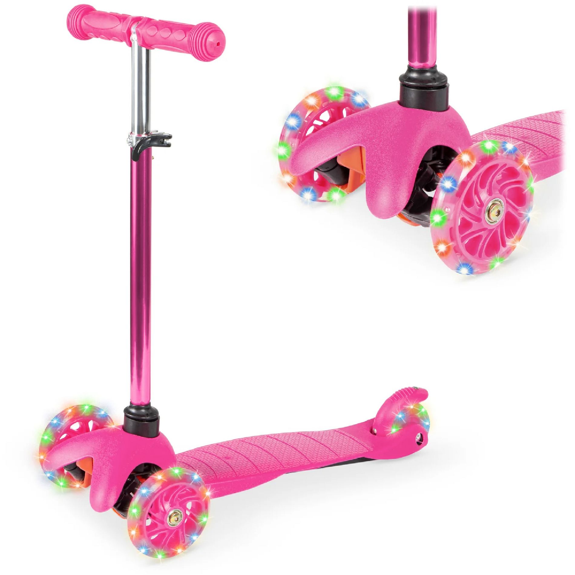 Best Choice Products Kids Mini Kick Scooter Toy w/ Light-Up Wheels and Height Adjustable T-Bar - Light Pink