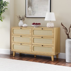 RISOKEYS Rattan 6 Drawer Dresser,Large Double Dresser, Wooden of Drawers for Closet with Wide Top,for Living Room,Bedroom,Hallway,Kids Room - 1 of 4