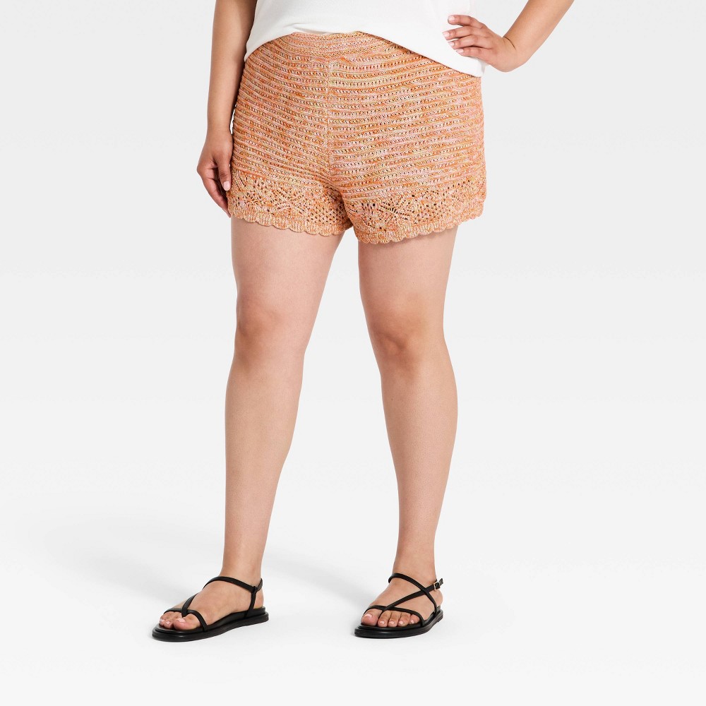 Women's Knit Scalloped Shorts - A New Day™ Orange 2X