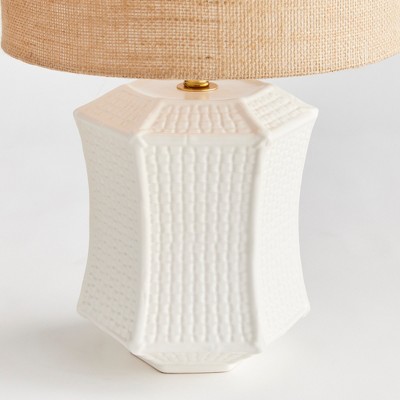 White Ceramic Textured Table Lamp with Beige Shade
