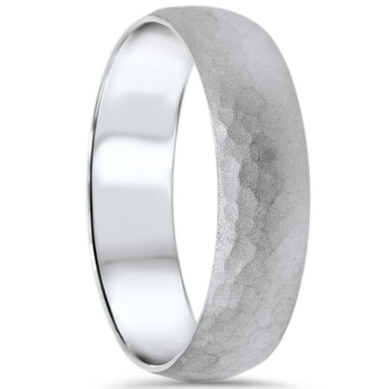 Pompeii3 Mens Hammered White Gold Wedding Band Milgrain Ring 6mm, 2 of 5
