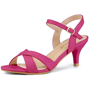 Allegra K Women's Adjustable Ankle Buckle Strap Kitten Heel Sandals - 1 of 4