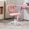 HOMCOM Armless Home Office Desk Chair, Computer Task Chair, Teddy Fleece Heart Makeup Vanity Chair with Swivel Wheels, Adjustable Height - 2 of 4