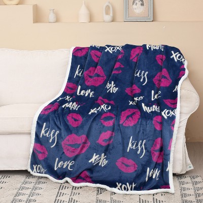 Blue Kiss Reversible Sherpa Fleece Toddler Blanket