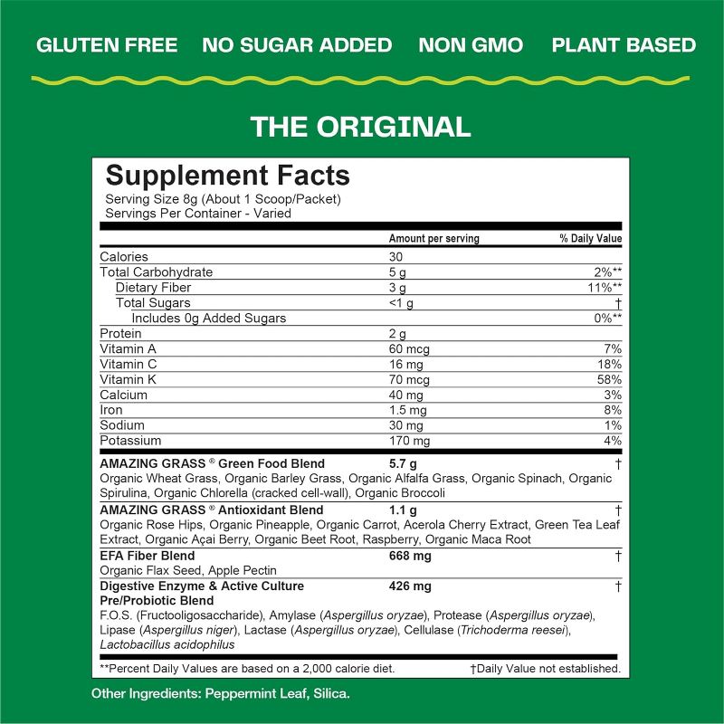 Amazing Grass Greens Blend Superfood Vegan Powder - Original - 8.5oz, 4 of 11