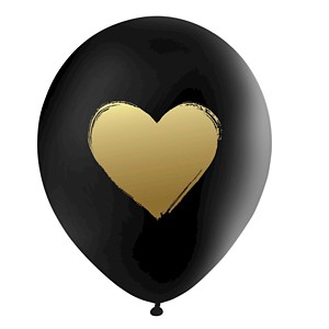 12ct Heart Designer Wedding Balloons Black/Gold - Inklings Paperie