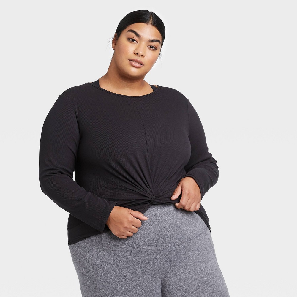 Women's Plus Size Long Sleeve Twist Front T-Shirt - All in Motion Black 2X was $24.0 now $10.8 (55.0% off)