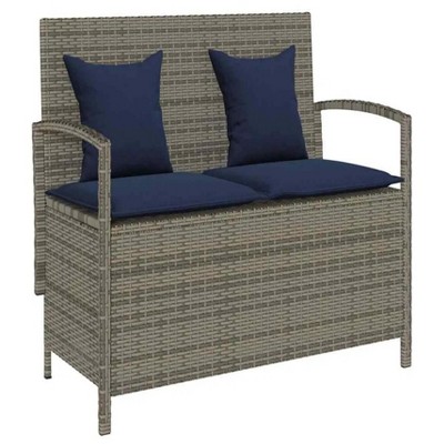 43.7"Patio Storage Bench with Cushion Brown Poly Rattan