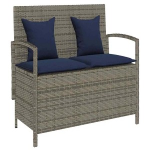 43.7"Patio Storage Bench with Cushion Brown Poly Rattan - 1 of 4
