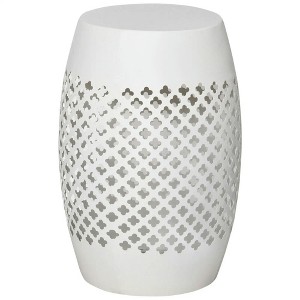 Resenkos Modern Garden Stool, Patio Stool Side Table,12.5" Steel Outdoor Side Table, Round Hollow Drum Patio End Table,White - 1 of 4